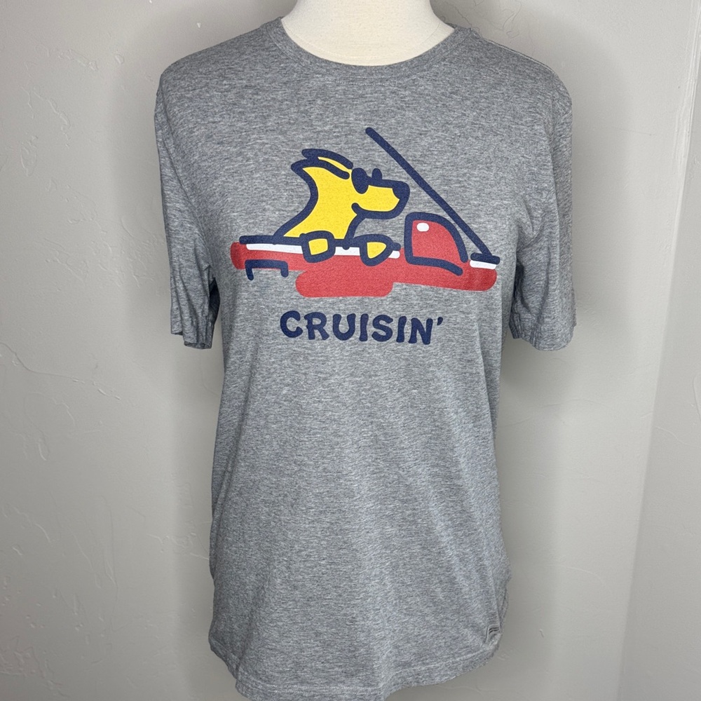 Life Is Good Gray Tee with Yellow Dog and Red Graphic